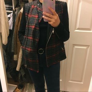 Zara trafaluc leather shouldered plaid coat